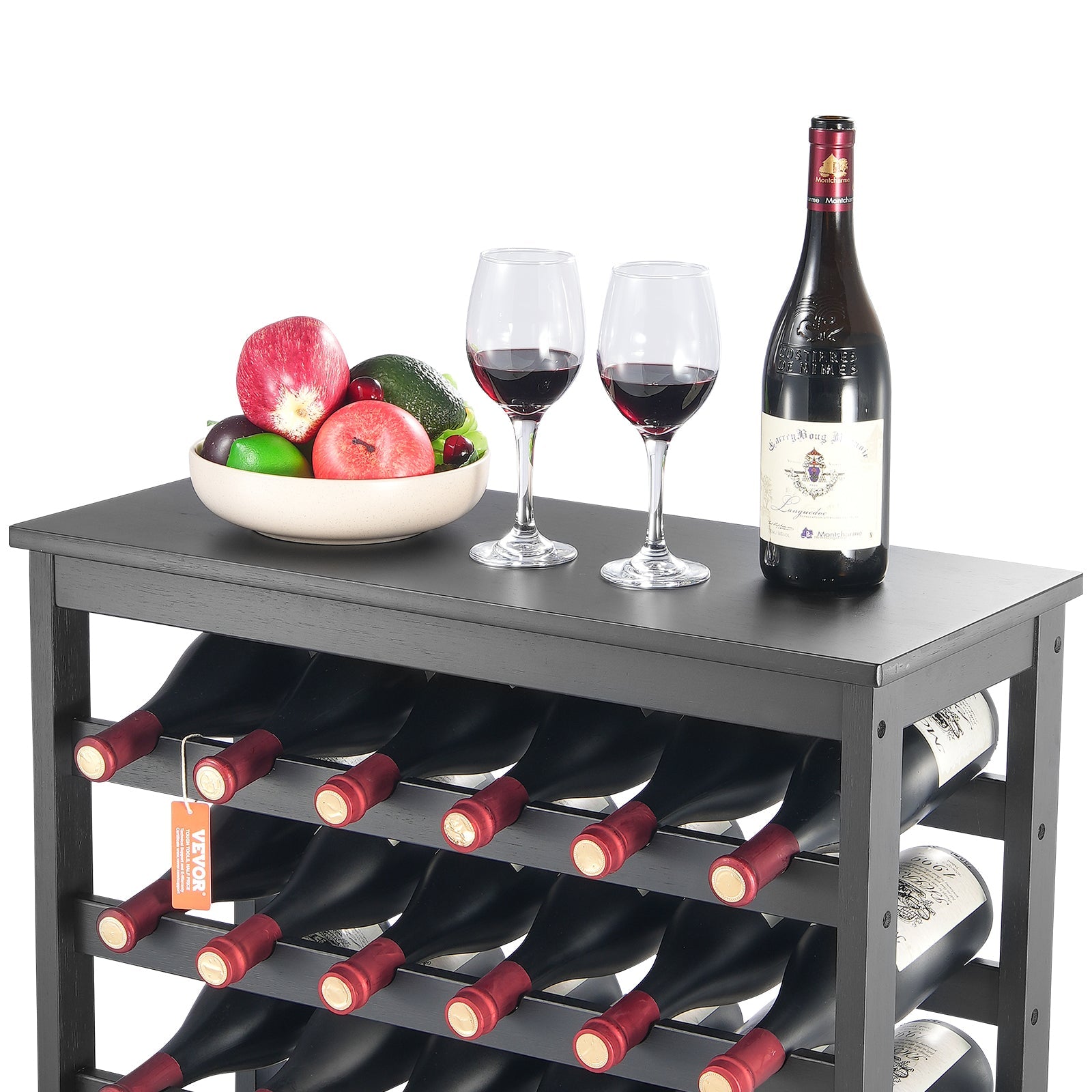 42 Bottle 7-Tier Modular Wine Rack Bamboo Wood Display Shelf with TableTop