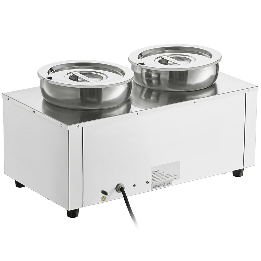Electric Soup Warmer, Dual 7.4QT Stainless Steel Round Pot 86~185°F Adjustable Temp, 1200W Commercial Bain Marie with Anti-dry Burn and Reset Button, Soup Station for Restaurant, Buffet, Silver