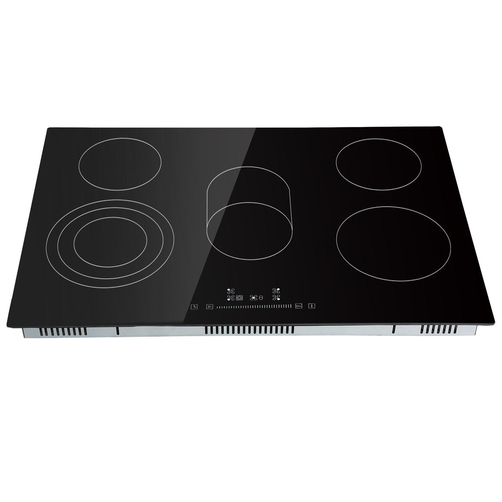 Built in Electric Stove Top, 30.3 x 20.5 inch 5 Burners, 240V Glass Radiant Cooktop with Sensor Touch Control, Timer & Child Lock Included, 9 Power Levels for Simmer Steam Slow Cook Fry