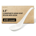 [600 COUNT] HAKOWARE Disposable Large Asian Soup Spoons with Hook made from Crystalized Cornstarch for Take-out Ramen Pho Noodles Disposable Utensils Bulk Size Durable