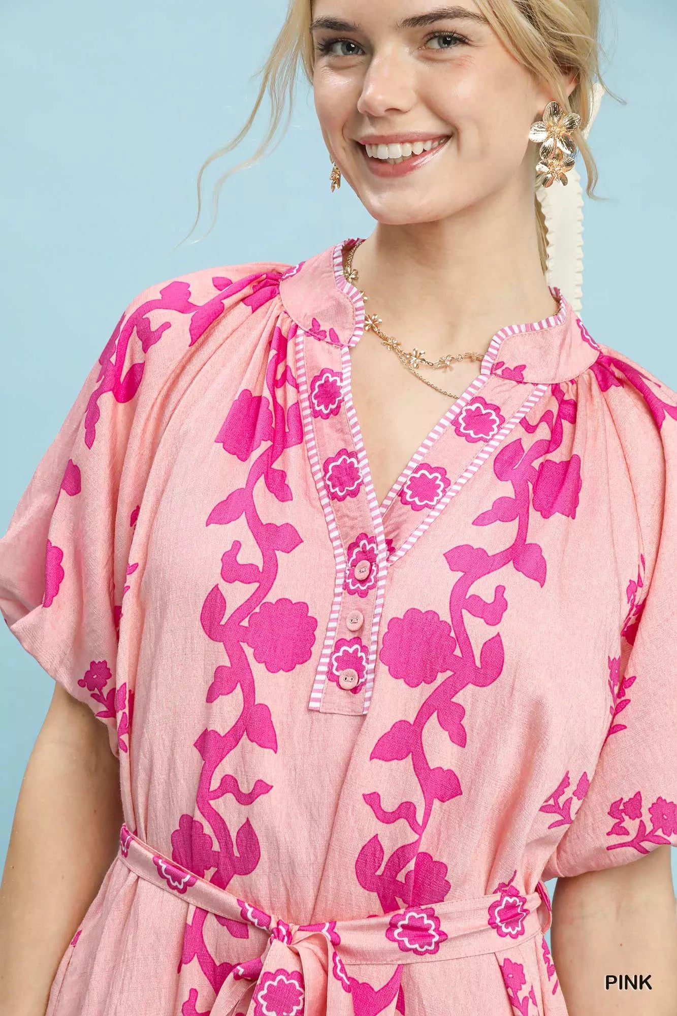 Umgee Floral Tie-Waist Boho Mini Dress