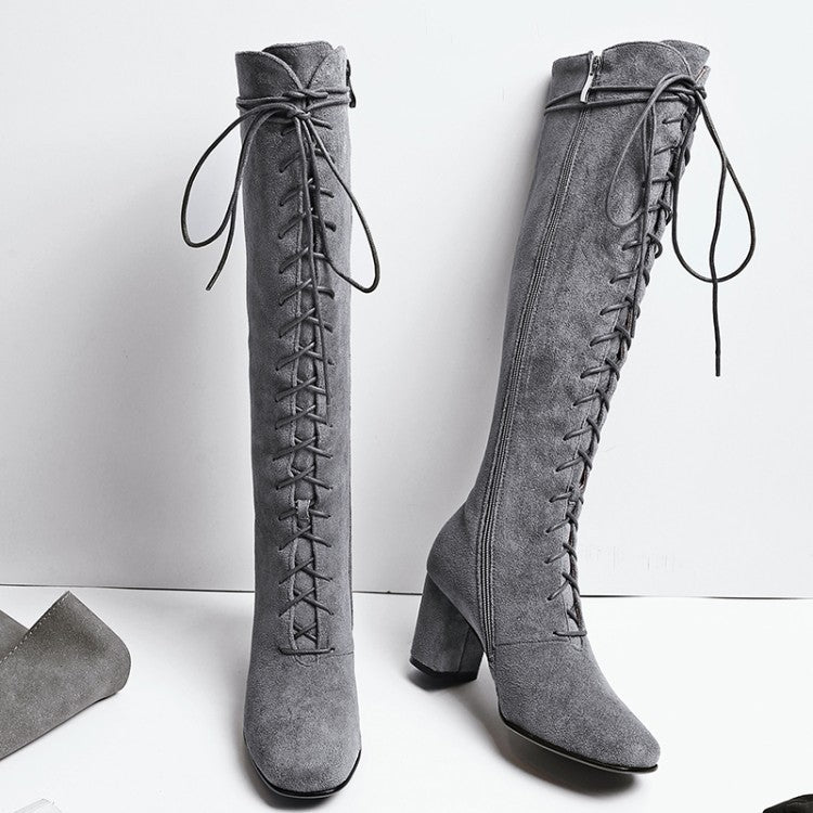 Autumn Winter New Plush Chunky Heel Knee-High Boots