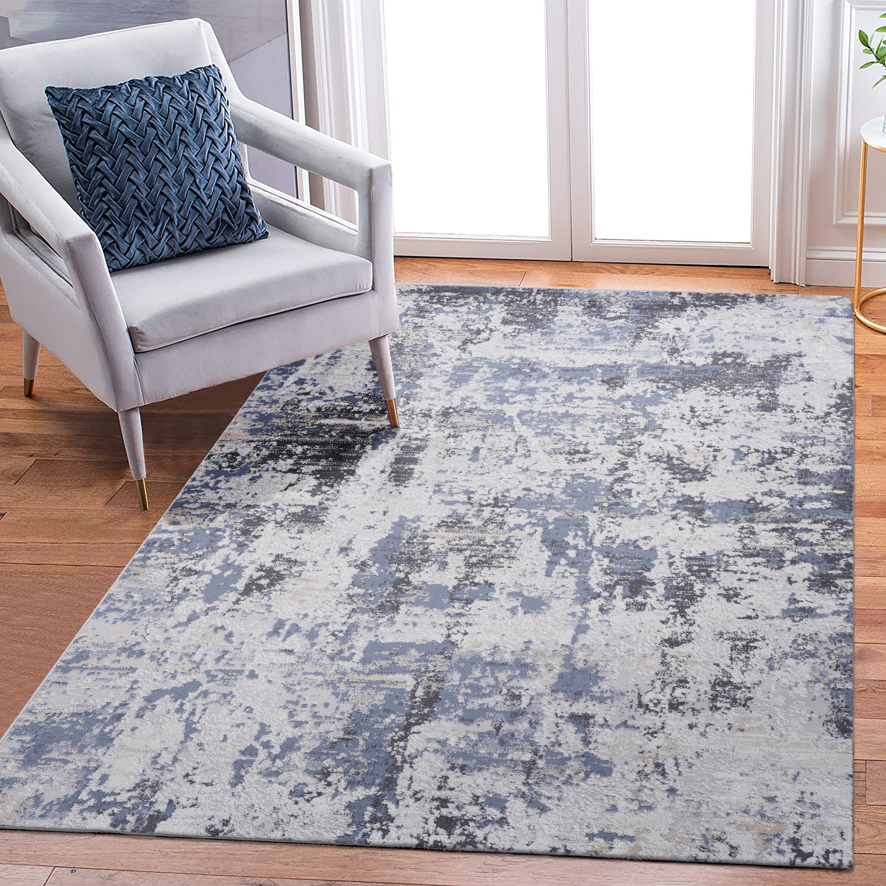 NAAR PAYAS Collection 5X7 Grey / Denim / Abstract Area Rug