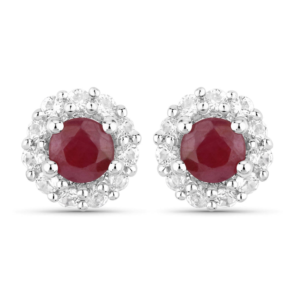 2.17 Carat Genuine Ruby and White Topaz .925 Sterling Silver Jewelry Set