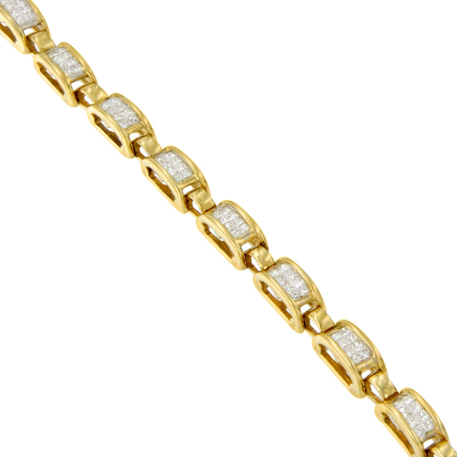 10K Yellow Gold 2.0 Cttw Invisible-Set Princess Cut Diamond Rectangular Link Bracelet (I-J Color, SI2-I1 Clarity) - 7"