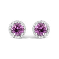 10K White Gold Purple Amethyst and 1/6 Cttw Diamond Halo Stud Earring