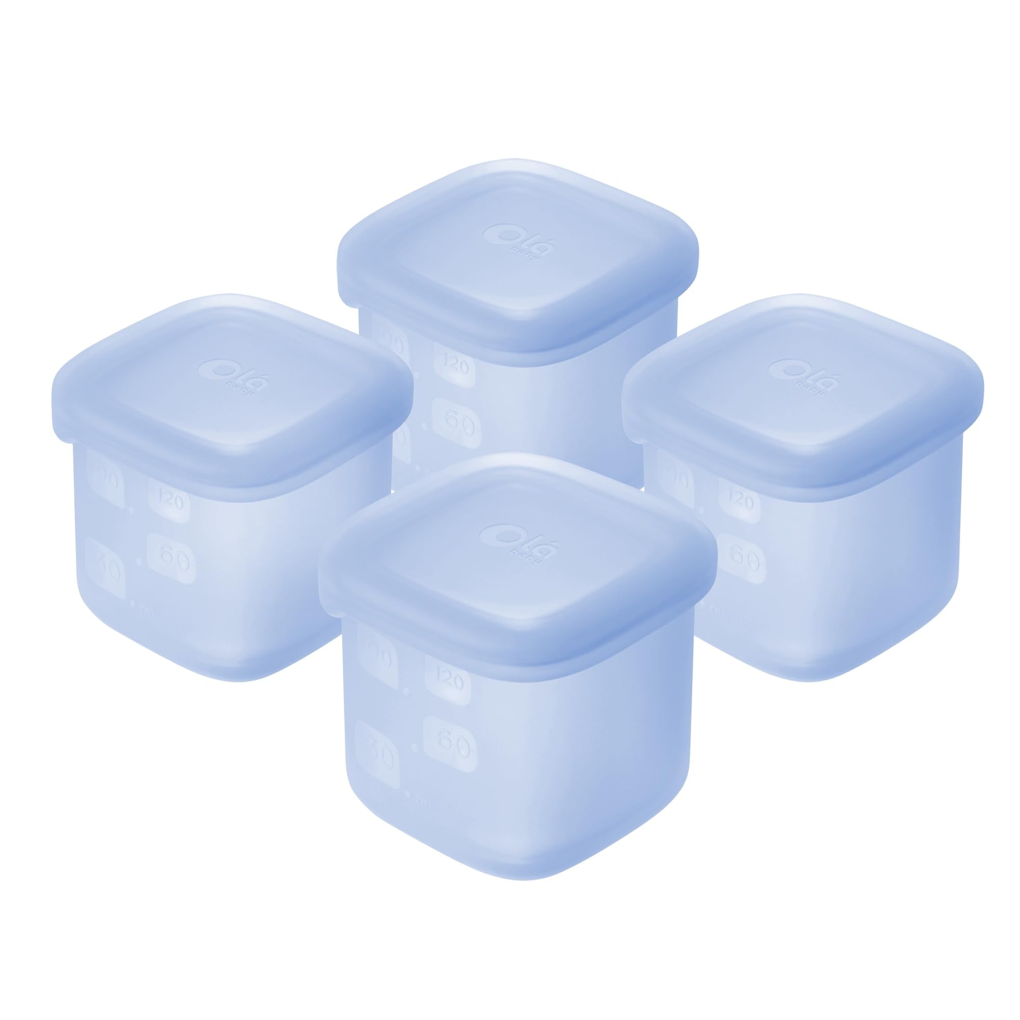 Olababy Clear Sense Silicone Storage Containers 4pk for Baby Food Snacks Formula Puree Sauce & More | Micro Plastic & BPA-Free | Daycare Essentials for Toddlers and Kids (Blueberry 4 oz / 120 ml)