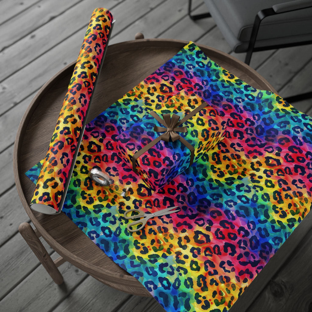 Bespattered Facade Rainbow Watercolor Leopard Wrapping Paper | Three Sizes | Glossy or Matte