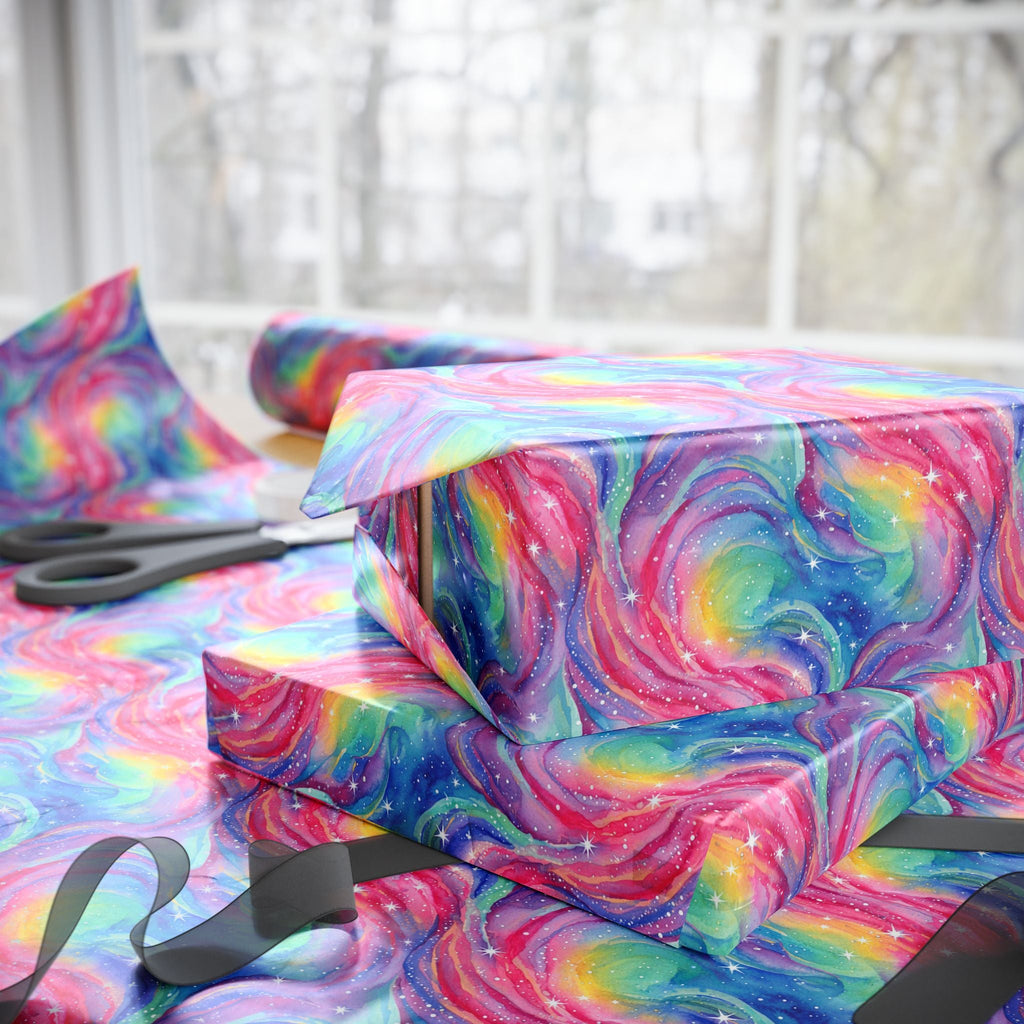Bespattered Facade Rainbow Nebula Wrapping Paper | Three Sizes | Glossy or Matte