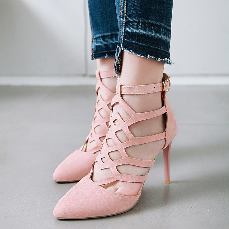 New Women's High Heel Hollow Roman Sandals (Size 43)