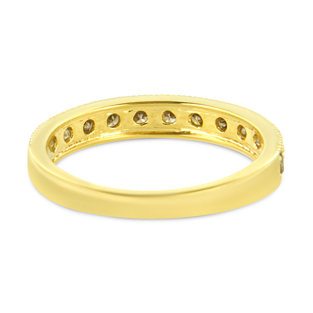 IGI Certified 1/2 Cttw Diamond 10K Yellow Gold Prong Set Beaded Milgrain Band Style Ring (J-K Color, I2-I3 Clarity) - Size 7