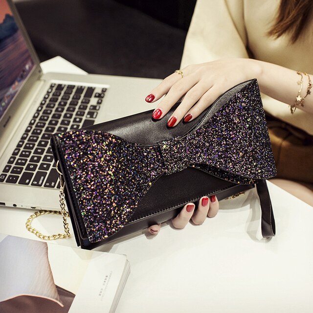 Sparkly Sequin Clutch Purse with Chain for Women