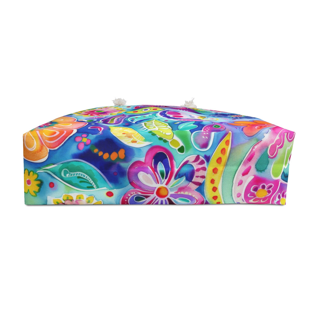 Bespattered Facade Colorful Flowers Weekend Beach Tote Bag with Cotton Rope Handles