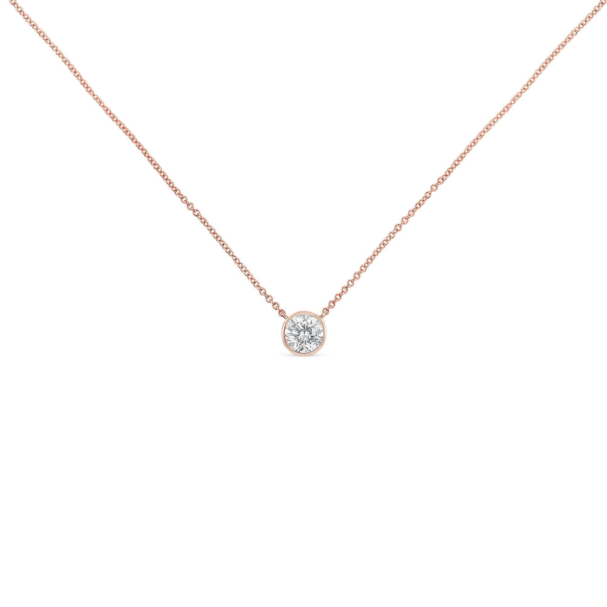 10K Rose Gold 1/3 Carat Round Brilliant-Cut Diamond Modern Bezel-Set Solitaire 16"-18" Pendant Necklace (H-I Color, SI2-I1 Clarity)