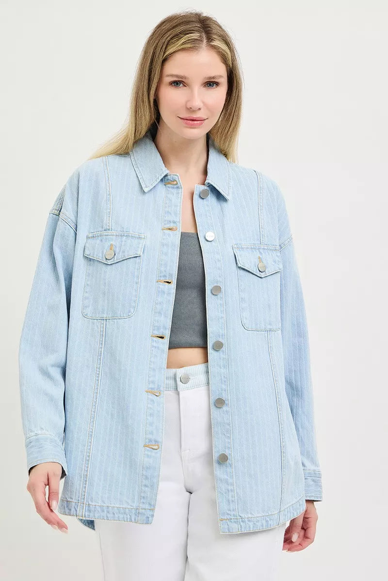 RISEN Oversized Stripe Denim Shaket
