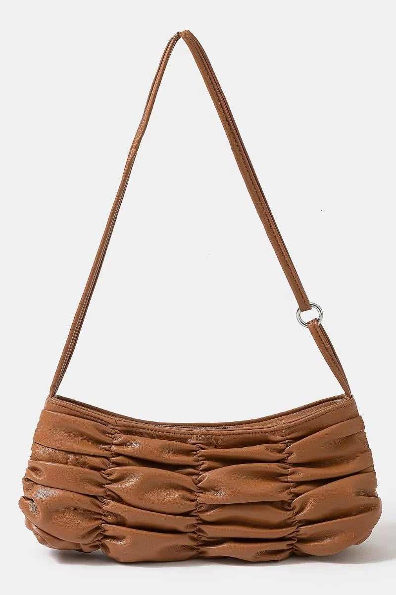 Fame Segmented Pleated Faux Leather Hand Bag