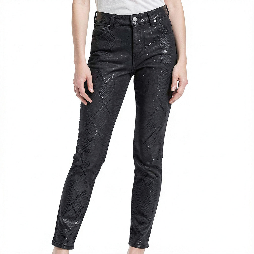 DKNY Women's Snake Embossed Everywhere Skinny Jeans, Black,Size 25