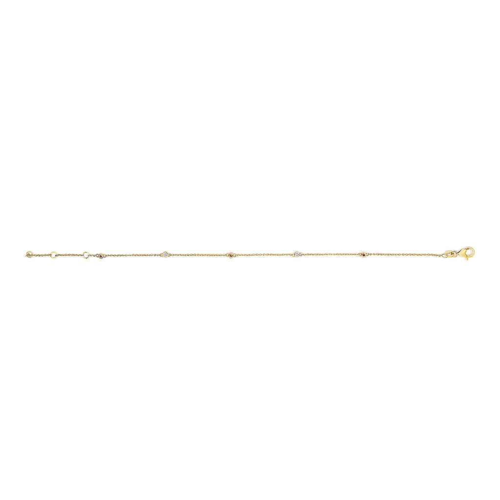 14K Yellow Gold Alternating Red Ruby and White Diamond Bezel Station Chain Bracelet (I-J Color, SI2-I1 Clarity) - 7.5" Inches