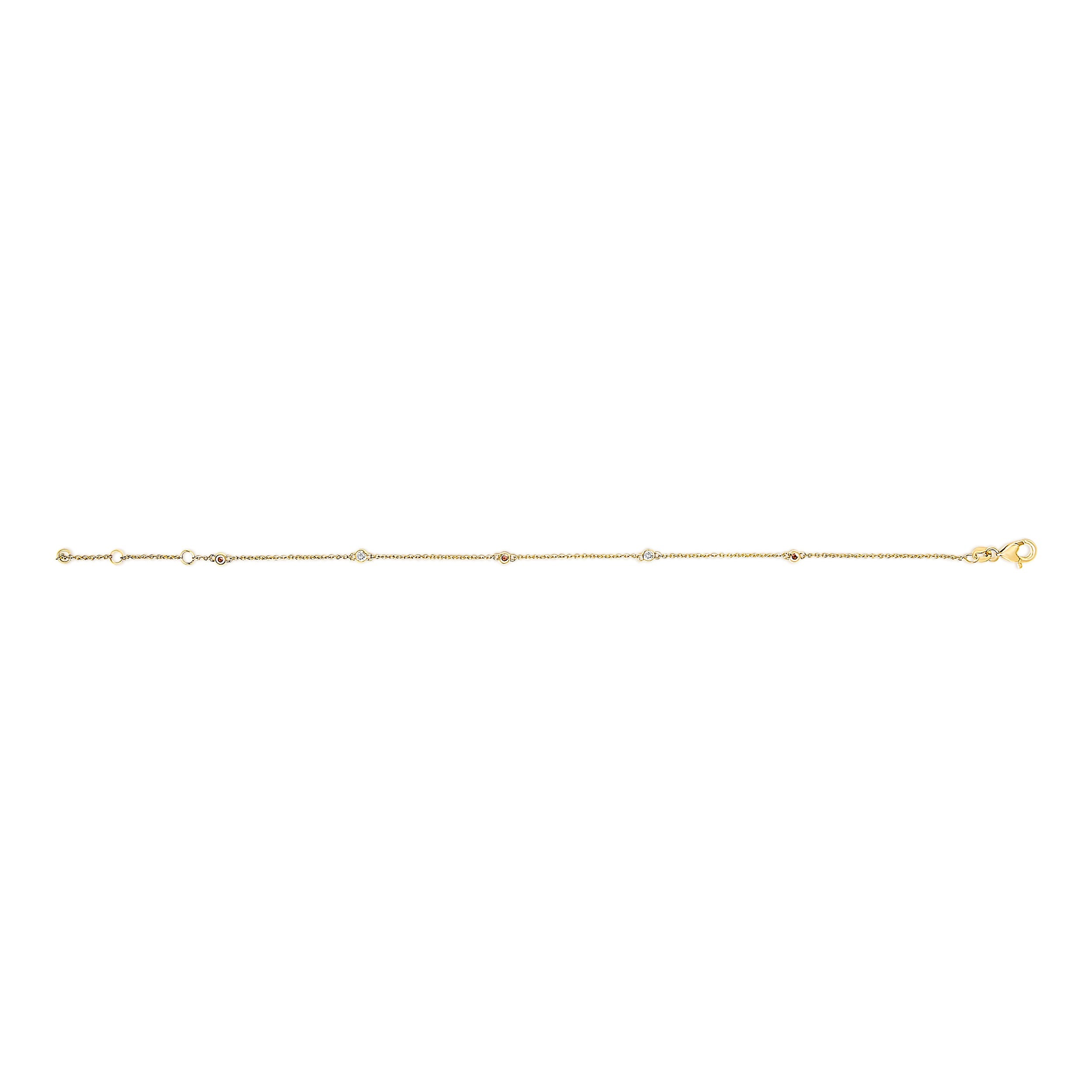 14K Yellow Gold Alternating Red Ruby and White Diamond Bezel Station Chain Bracelet (I-J Color, SI2-I1 Clarity) - 7.5" Inches