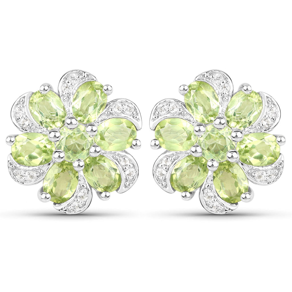 8.04 Carat Genuine Peridot and White Topaz .925 Sterling Silver 3 Piece Jewelry Set (Ring, Earrings, and Pendant w/ Chain)