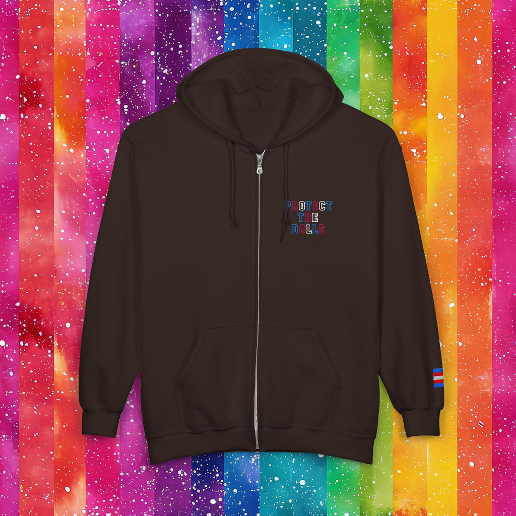 Bespattered Facade Protect the Dolls LGBTQ+ Pride Trans Support Embroidered Full-Zip Hoodie