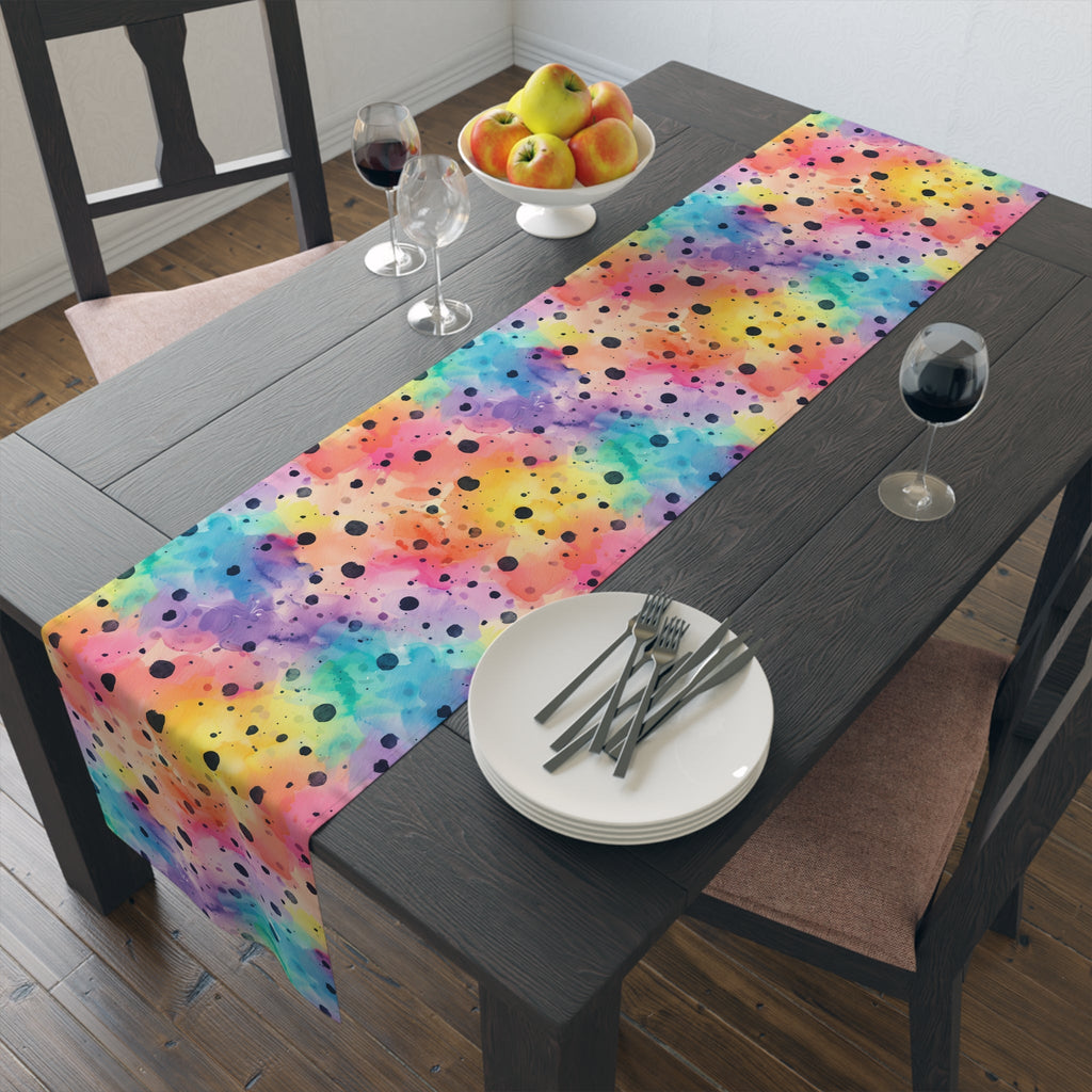 Bespattered Facade Rainbow Watercolor Dots Table Runner (2 sizes)