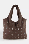 Fame Large Grommeted Suede Shoulder Bag