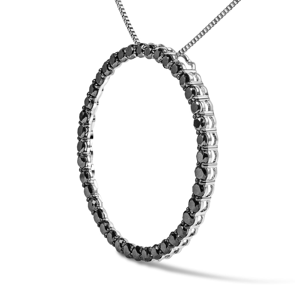 .925 Sterling Silver 4.0 Cttw Black Diamond Open Hoop Circle 18" Pendant Necklace (Black Color, I2-I3 Clarity)