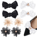 Coiris 4 Pairs Shoe Clips for Women Dress Shoes Rhinestone Flowers Black White Peal Bow Shoe Clips Pearl Exquisite Shoe Charms Lace Floral Shoe Accessory for Wedding Pointed Toe Pumps(XK0001)