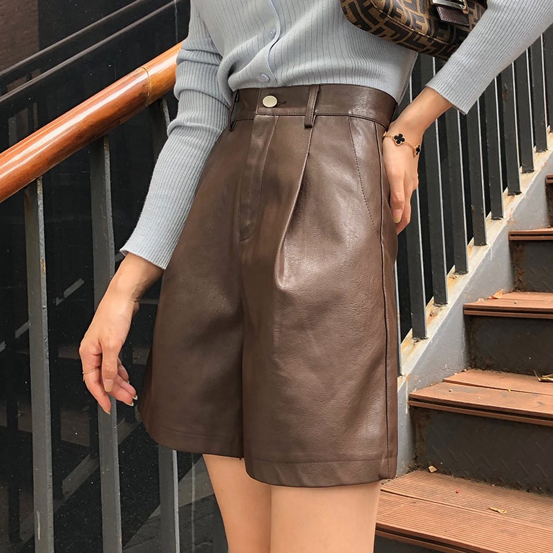 High-Waist Wide-Leg PU Leather Pants for Women