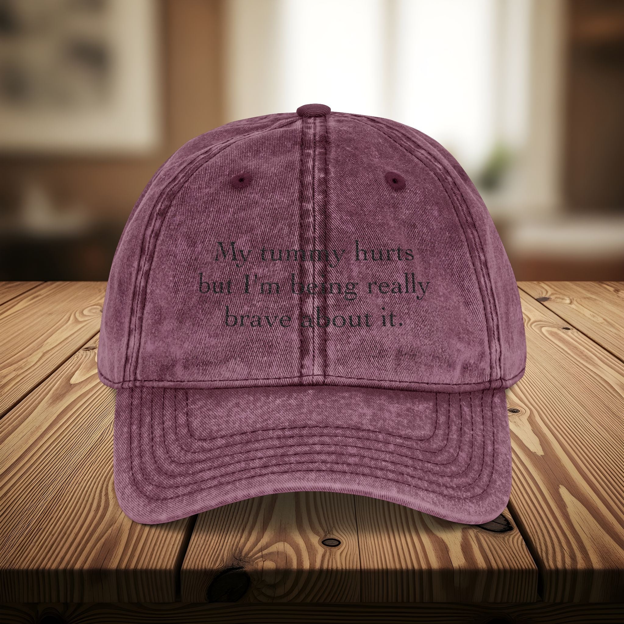 Bespattered Facade "My Tummy Hurts" Black Embroidered Vintage Cap