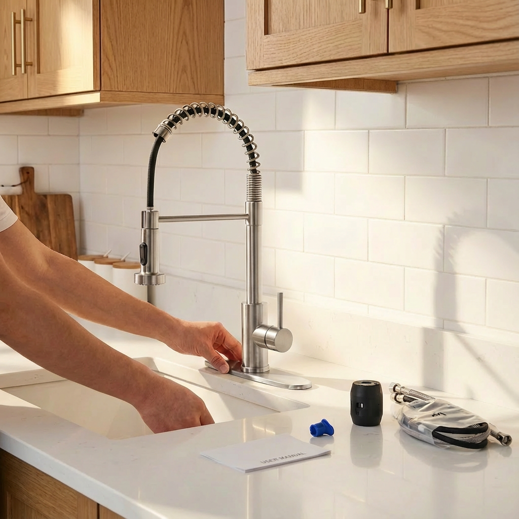 Kitchen Faucet with Pull Down Sprayer Industrial 1 Handle 1 Hole Or 3 Hole Faucet for Farmhouse Camper Laundry Utility Rv Wet Bar Sinks, Stainless Steel, Brushed Nickel