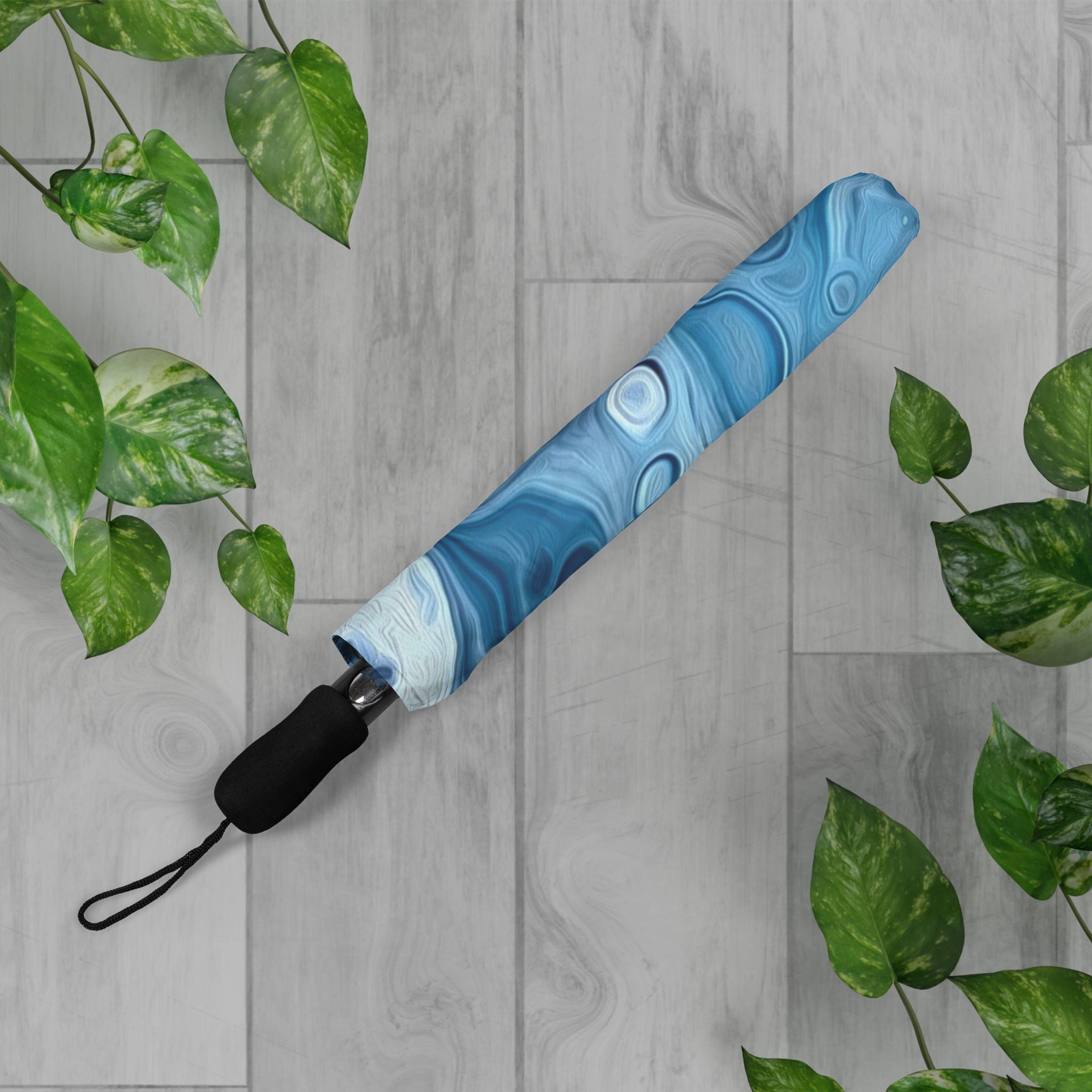 Bespattered Facade Blue Marble Foldable Umbrella — Compact Semi-Automatic Rain Parasol