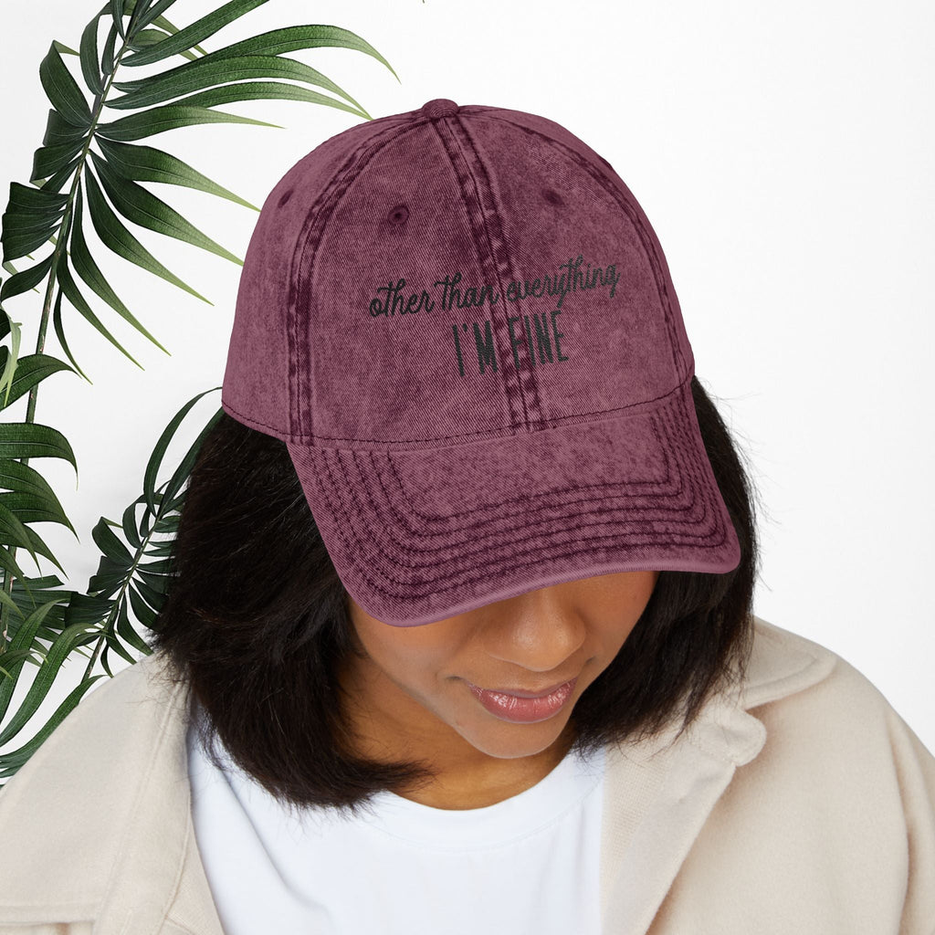Bespattered Facade "I'm Fine" Black Embroidered Vintage Cap