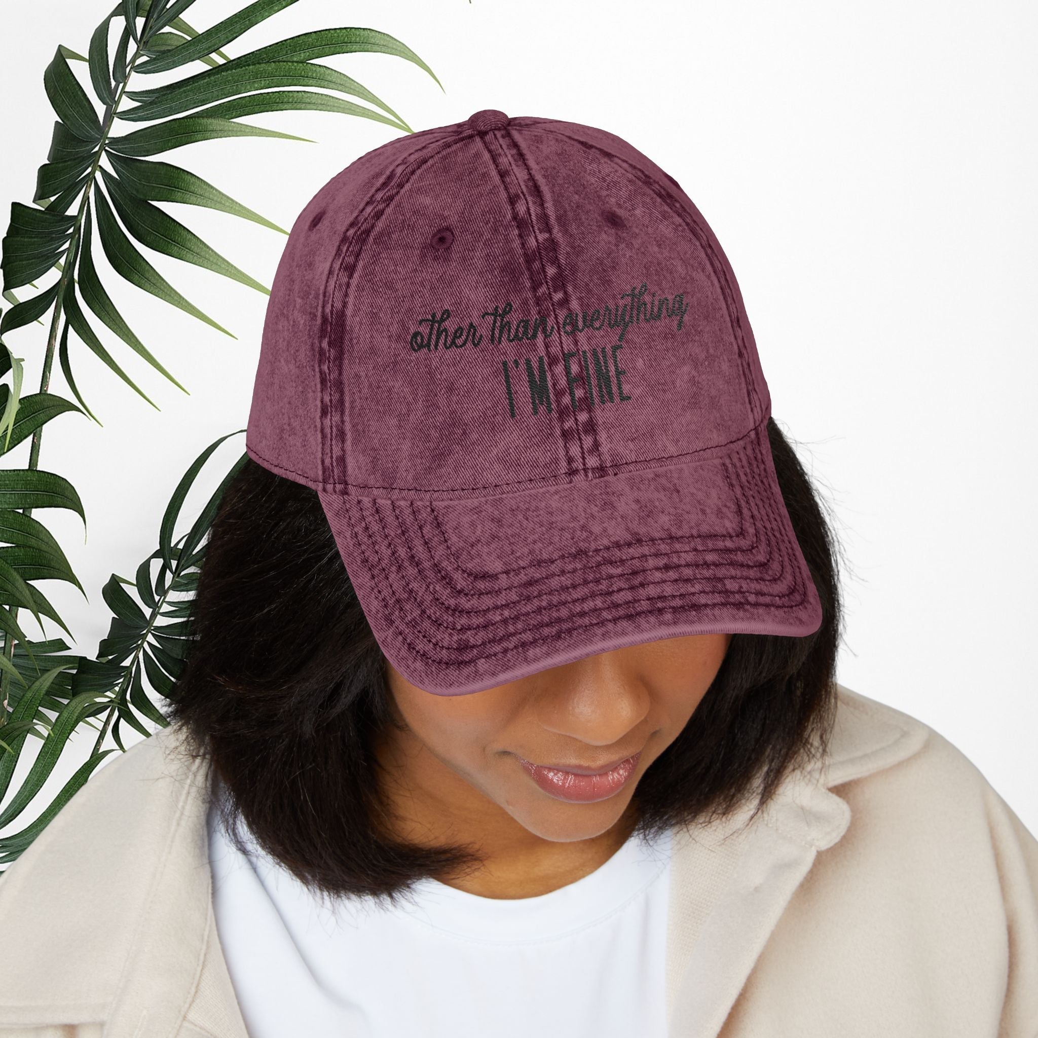 Bespattered Facade "I'm Fine" Black Embroidered Vintage Cap