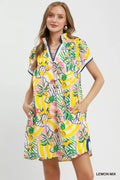 Umgee Tropical Print Collared Shift Dress