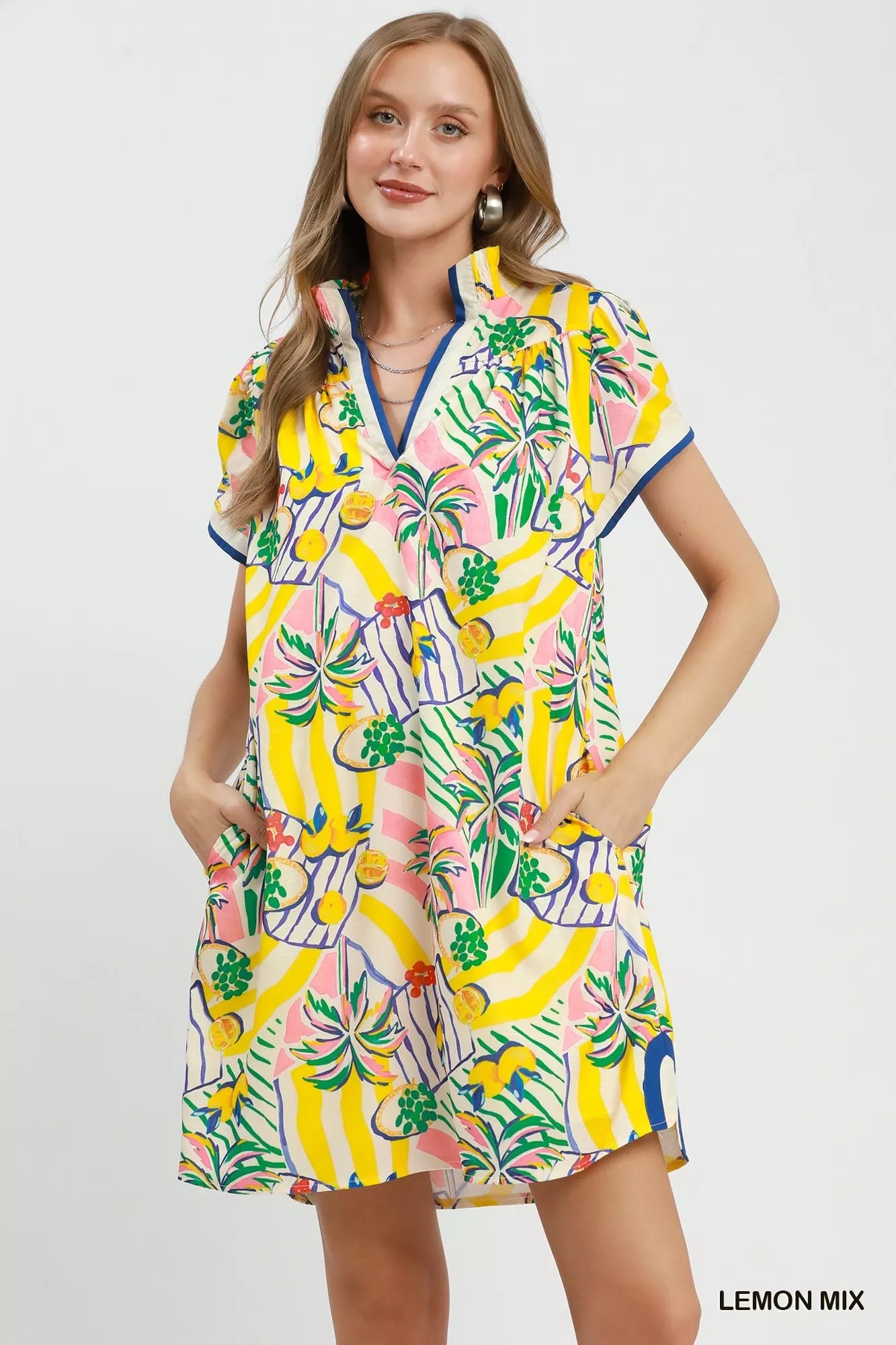 Umgee Tropical Print Collared Shift Dress