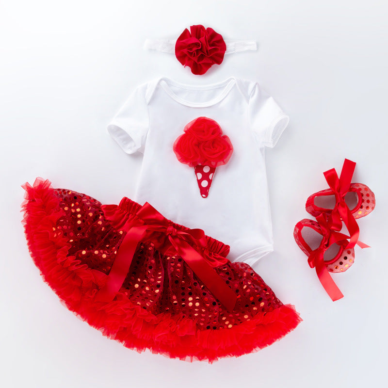 Baby Girl Cartoon Short Sleeve Romper and Skirt Set