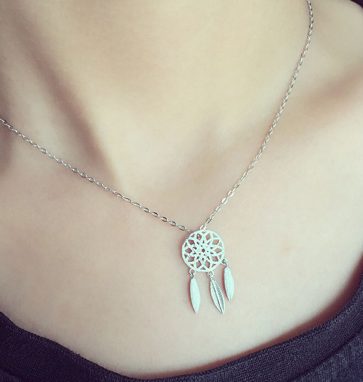 Dreamcatcher Necklace, Women's Silver Clavicle Chain
