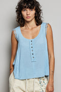 POL Textured Knit Round Neck Tank with Lace Detail
