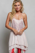 POL Solid Vintage Wash Embroidered Sleeveless Cotton Mini Dress