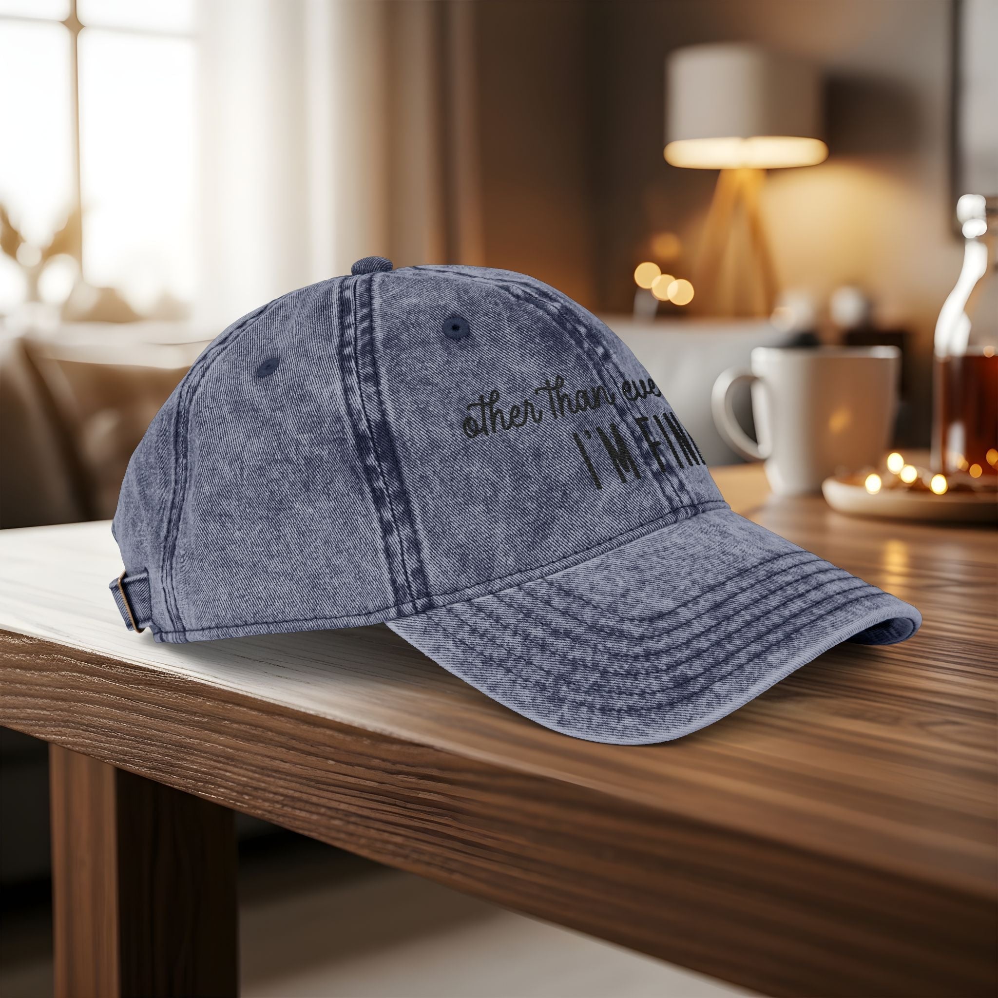 Bespattered Facade "I'm Fine" Black Embroidered Vintage Cap
