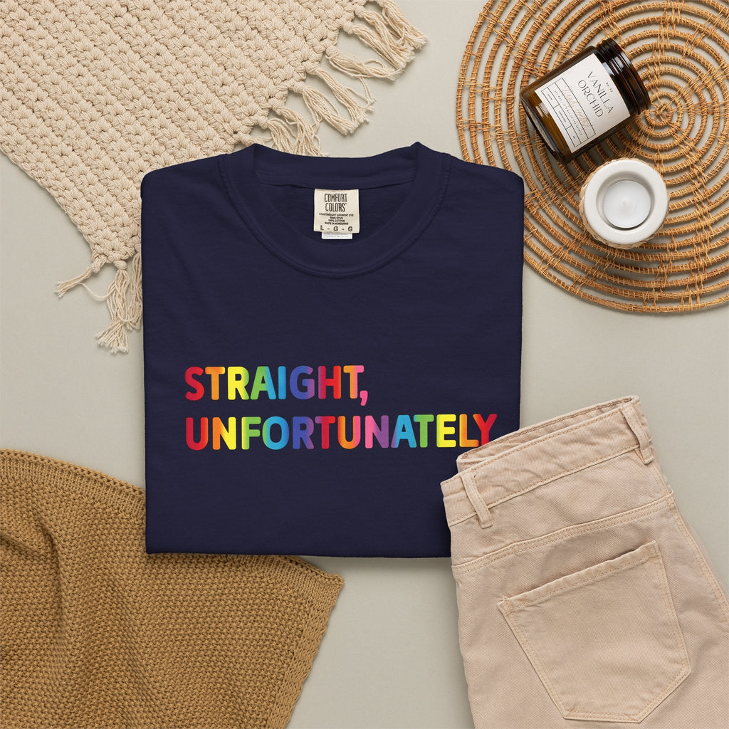 Bespattered Facade Rainbow Unfortunately Straight Colorful LGBTQ+ Pride Premium Unisex Comfort Colors Garment Dyed 100% Cotton T-Shirt