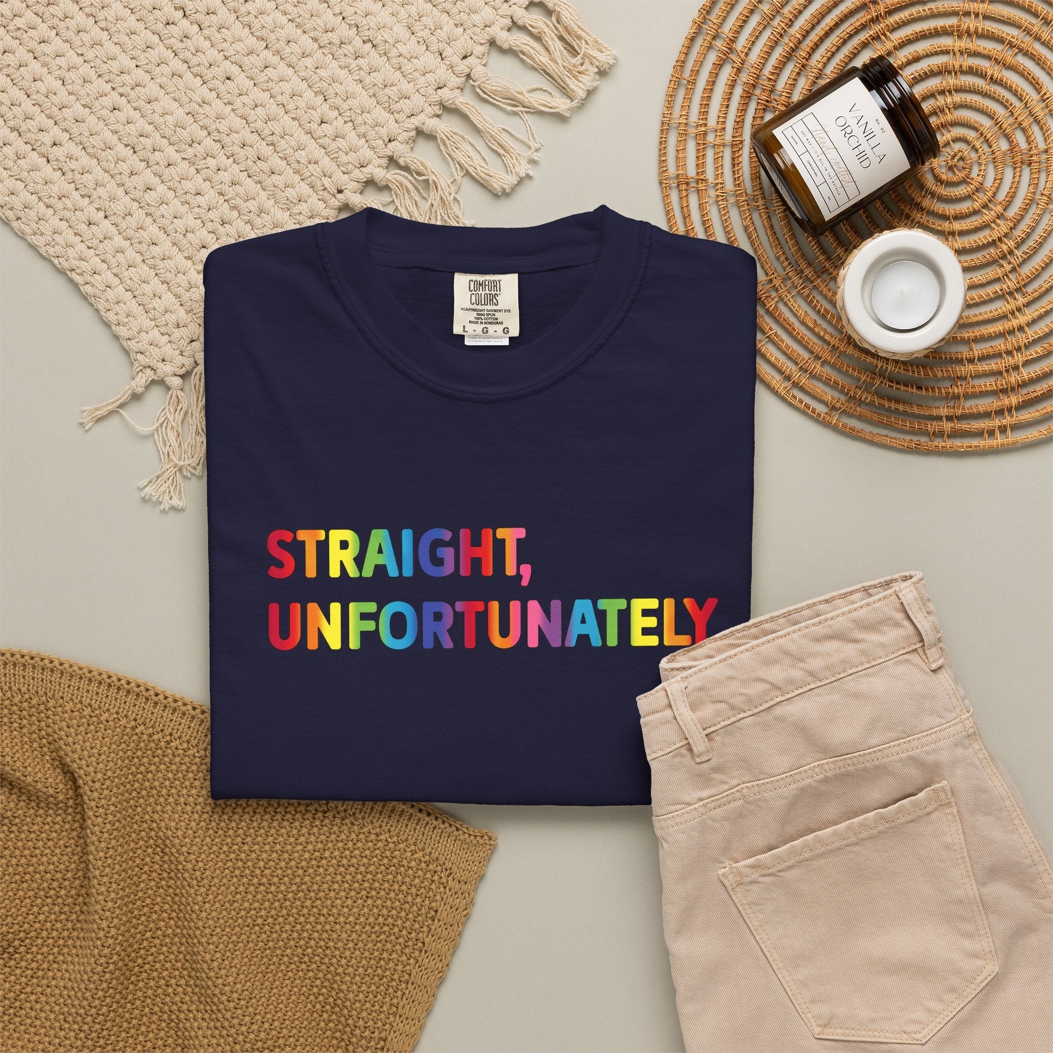 Bespattered Facade Rainbow Unfortunately Straight Colorful LGBTQ+ Pride Premium Unisex Comfort Colors Garment Dyed 100% Cotton T-Shirt