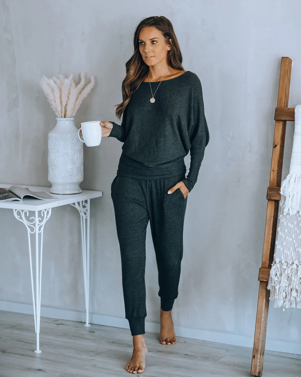 Women's Long Sleeve Round Neck Casual Loungewear Set