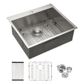Brushed Nickel Stainless Steel 25 x 22 x 9 Inch Kitchen Sink Drop In with Single Bowl Topmount Design