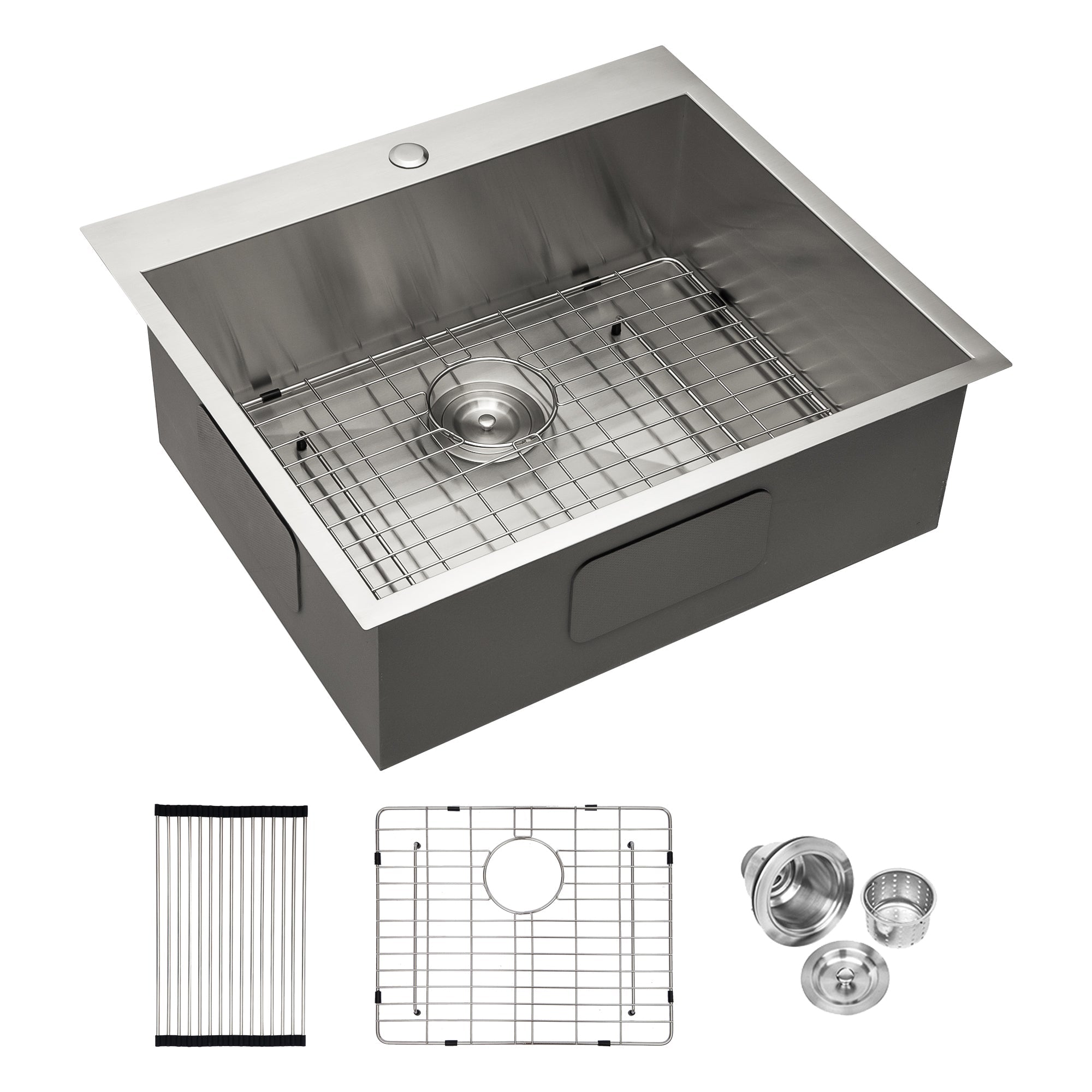 Brushed Nickel Stainless Steel 25 x 22 x 9 Inch Kitchen Sink Drop In with Single Bowl Topmount Design