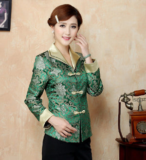 New High-End Satin Mandarin Collar Long Sleeve Top
