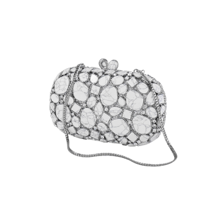 Metallic Shell Evening Clutch Bag with Rhinestones