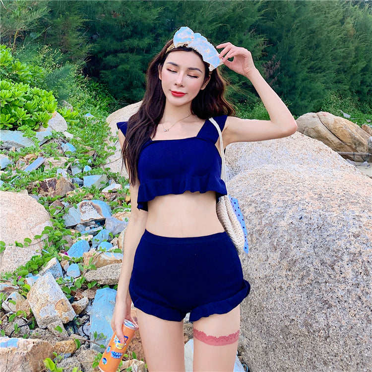2020 New Korean Style Knitted Bikini with Ruffle Edge